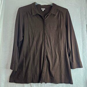 J. Jill Collared Women Top Brown Solid Button Front Size XL Stretch Modal Blend